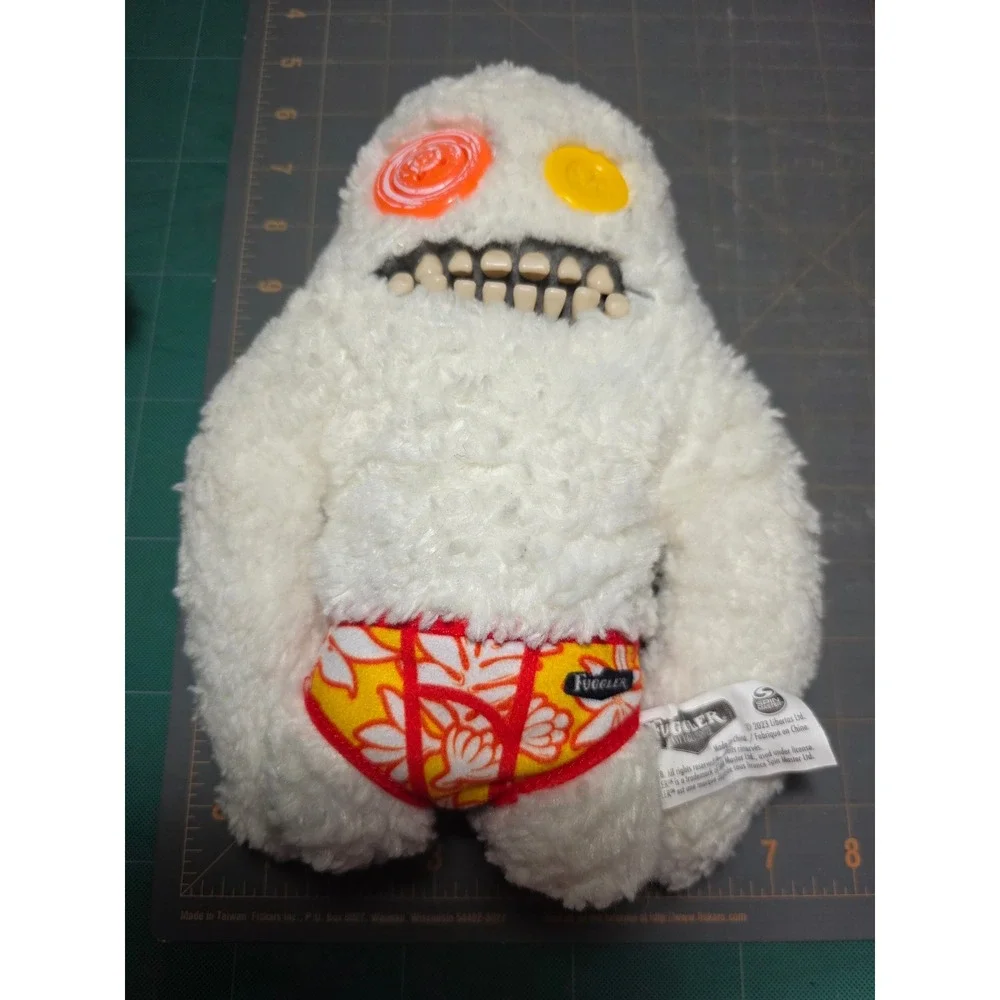 Fuggler Funny Ugly Monster Plush White Shaggy Button Eyes 7x9